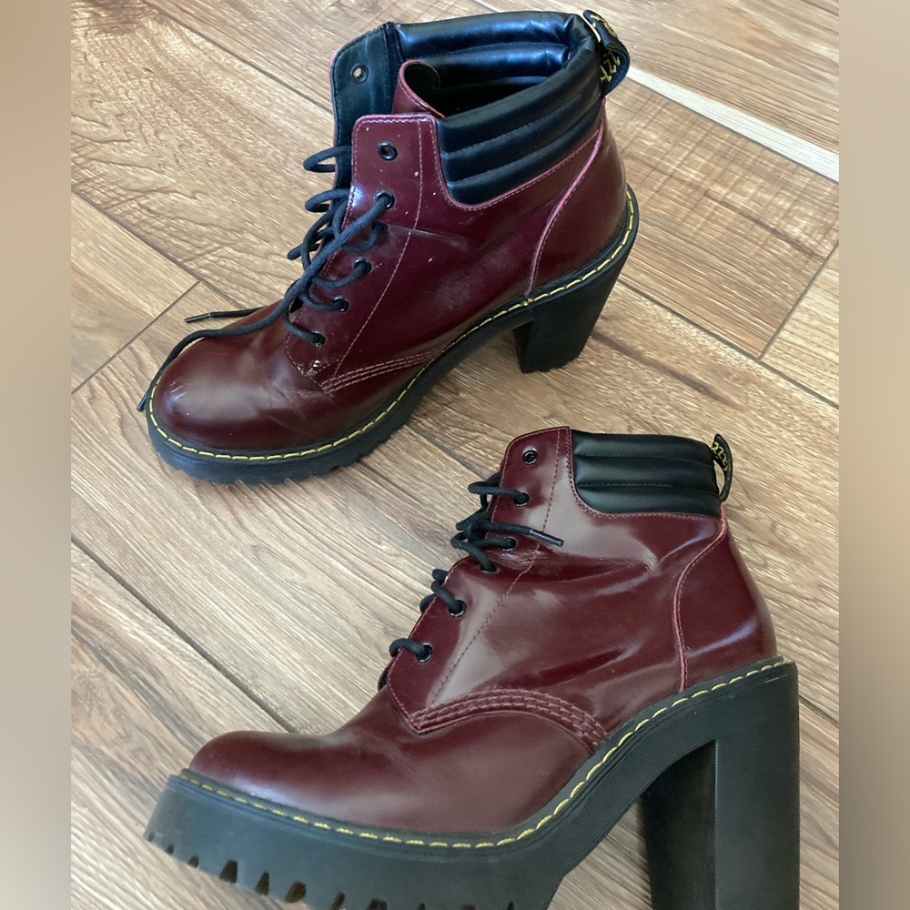 Dr Martens Airwair Chunky High Heel Boots In Burgundy/Dark Red